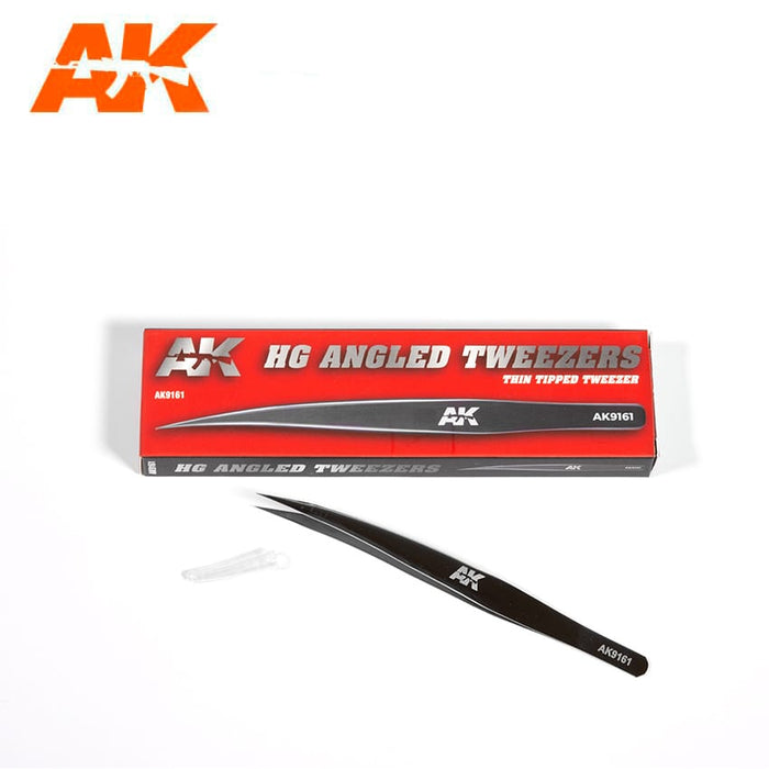 AK Interactive HG Angled Tweezers: 01 Thin Tipped