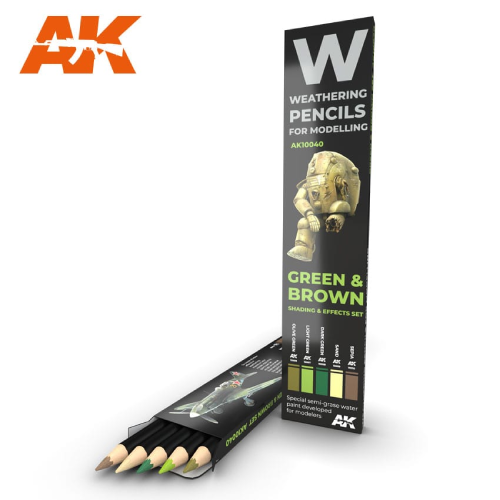 Weathering Pencils Green & Brown Set