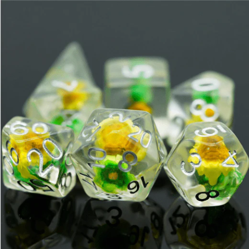 Green & Yellow Star Flower RPG Dice Set