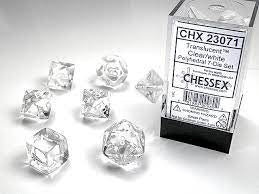 Chessex Translucent Clear and White 7 Piece Set