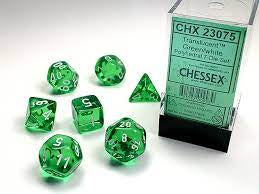 Chessex Translucent Green and White 7 Piece Set