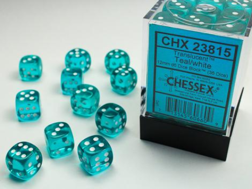 Chessex 36D6 12mm Cube Teal/White