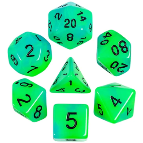 Glow In The Dark Blue and Green RPG Dice Set