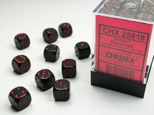 Chessex 36D6 12mm Cube Black/Red