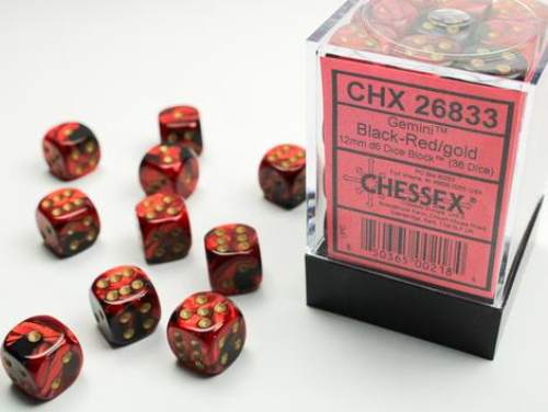 Chessex 36D6 12mm Cube Black-Red/Gold