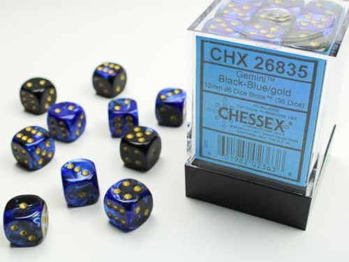 Chessex 36D6 12mm Cube Black-Blue/Gold