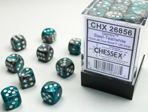 Chessex 36D6 12mm Cube Steel-Teal/White