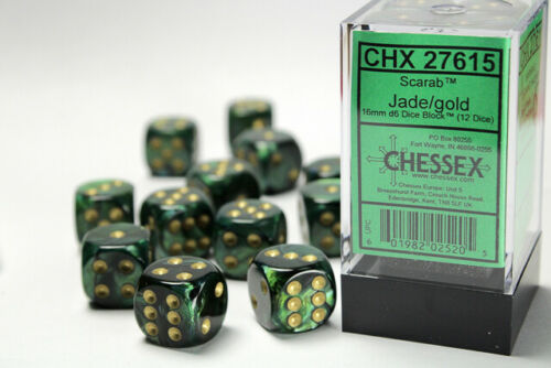 Chessex  Scarab Jade and Gold 12D6 16mm