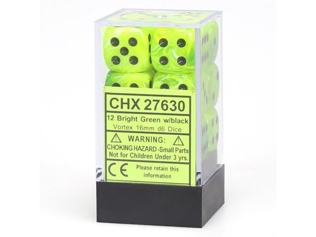 Chessex Vortex Bright Green and Black 12D6 16mm