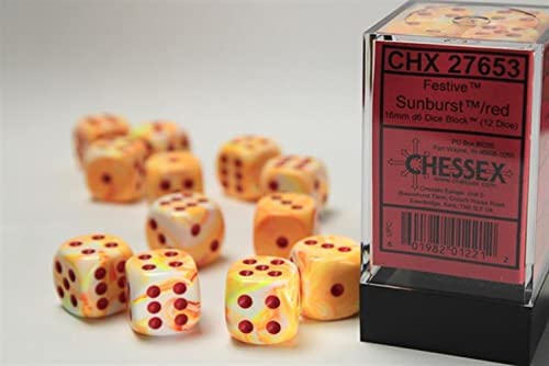 Chessex Festive Sunburst and Red 12D6 16mm