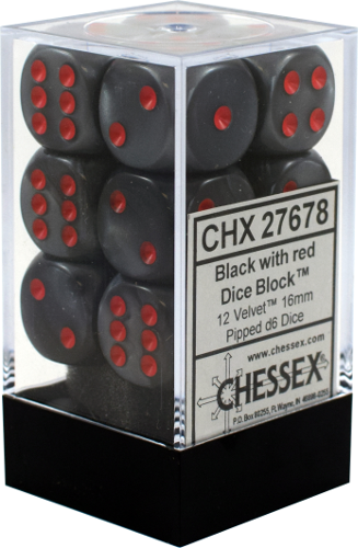Chessex Velvet Black and Red 12D6 16mm