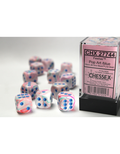 Chessex Festive Pop Art and Blue 12D6 16mm