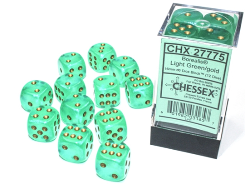 Chessex  Luminary Light Green and Gold 12D6 16mm