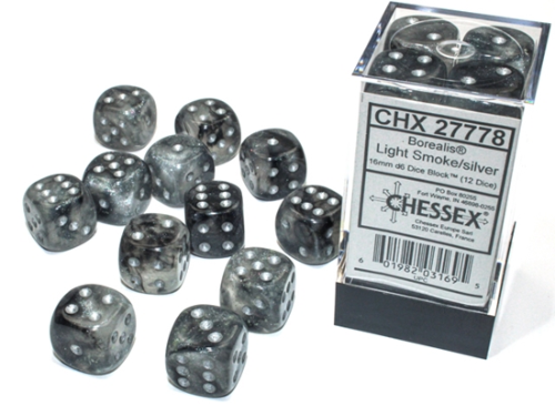 Chessex Luminary Light Smoke and Silver 12D6 16mm