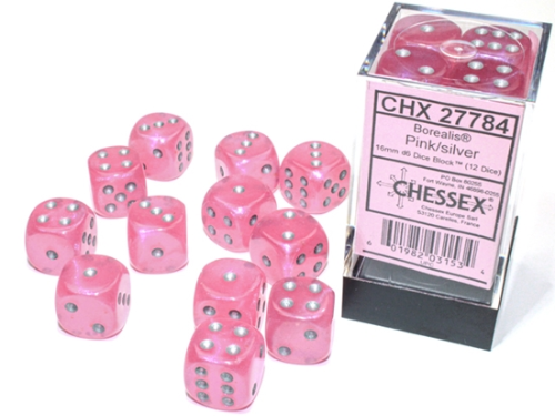 Chessex Luminary  Pink and Silver 12D6 16mm