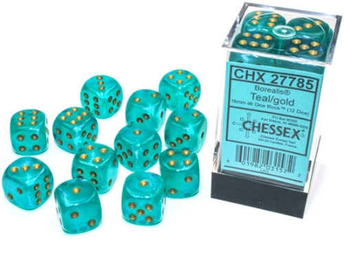 Chessex  Borealis Teal and Gold 12D6 16mm
