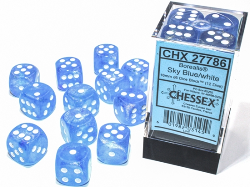 Chessex Borealis Sky Blue and White 12D6 16mm
