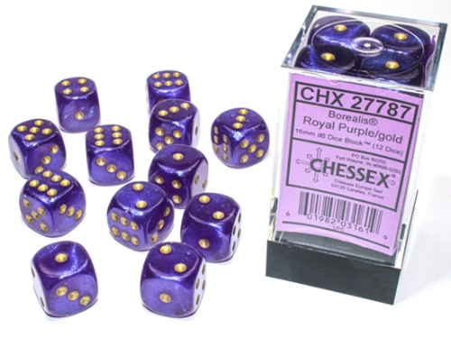 Chessex Borealis Royal Purple and Gold 12D6 16mm