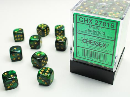 Chessex 36D6 12mm Cube Jade/Gold