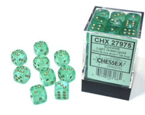 Chessex 36D6 12mm Cube Light Green/Gold