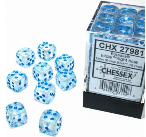 Chessex 36D6 12mm Cube Iclicle/Light Blue