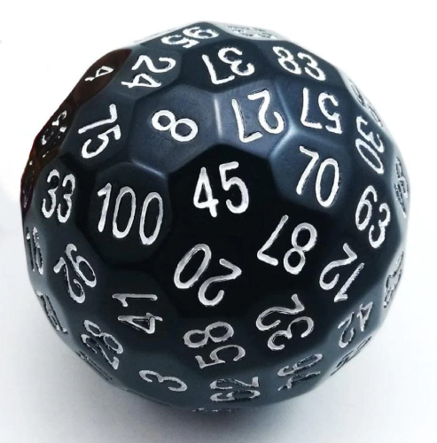 100 Sided Die Black Opaque With White