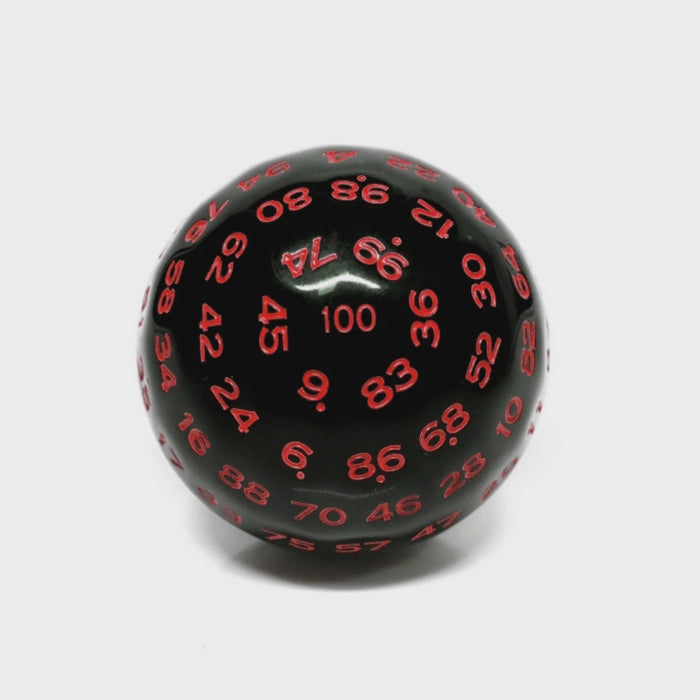 100 Sided Die Black Opaque With Red