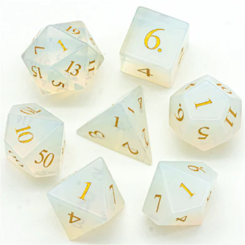 Argenon Gemstone Engraved with Gold RPG Dice Set