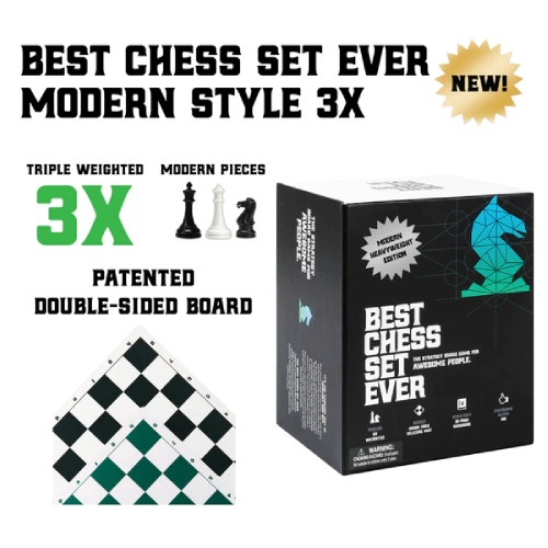 Best Chess Set Ever (Modern Style 3x Weighted) Black and Green Reversible