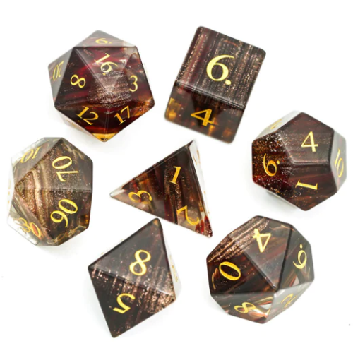 Blonde Hair Glass Engraved with Gold RPG Dice Set