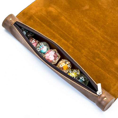 Brown Leatherette Roll Up Dice Mat