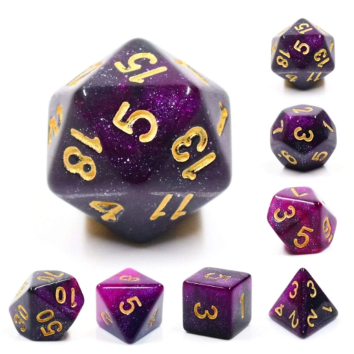 Black and Purple Galaxy 7-Die RPG Dice Set