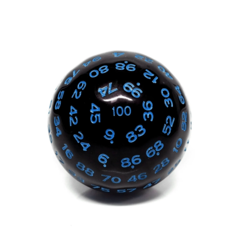 100 Sided Die Black Opaque With Blue