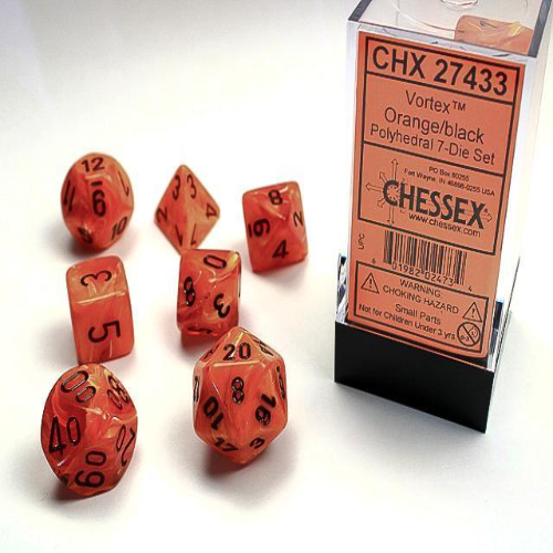 Chessex Vortex Orange/Black 7-Die Set